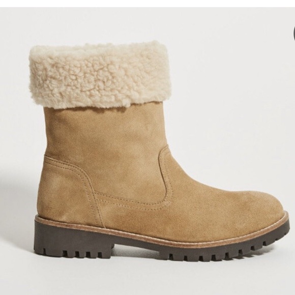 Anthropologie Louise Sherpa Suede Cuffed Ankle Boots SZ 37 - Picture 1 of 8